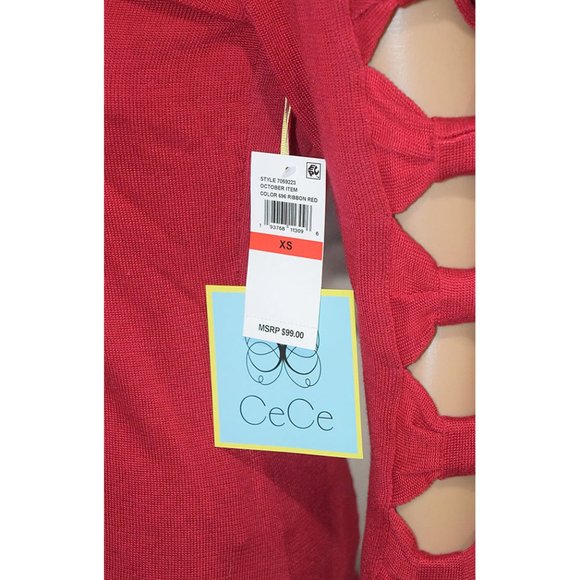 CeCe by Cynthia Steffe Bow Sleeve Crewneck Pullover Sweater in Red - Size XS - Picture 9 of 15